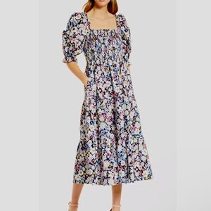 EUC RACHEL PARCELL SMOCKED PUFF SLEEVE MIDI DRESS IN SIZE SMALL